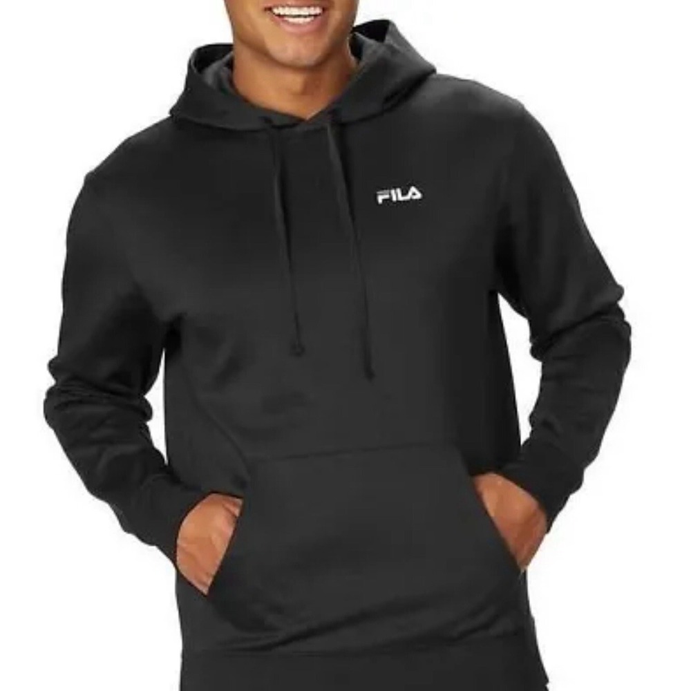 NEW FILA Performance Hoodie‎ Sweatshirt Men XXL Front Pocket Drawstring Black